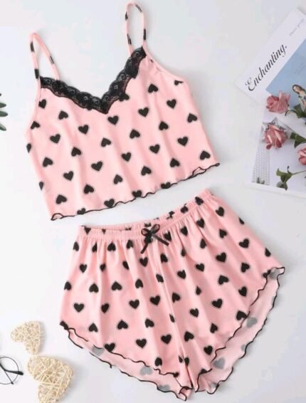 Pijama rosa estampa coração