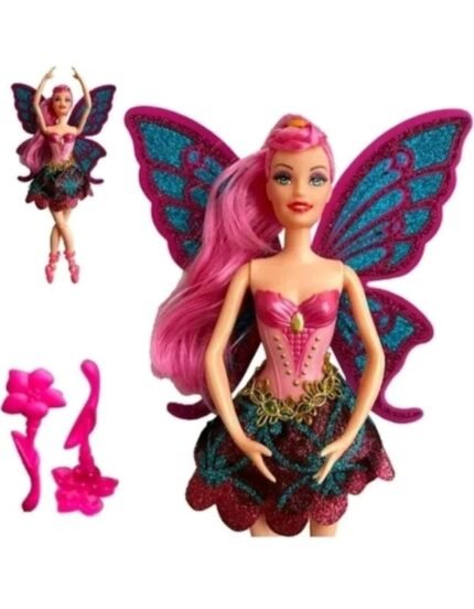 Boneca bailarina flexível com asas e cabelo colorido