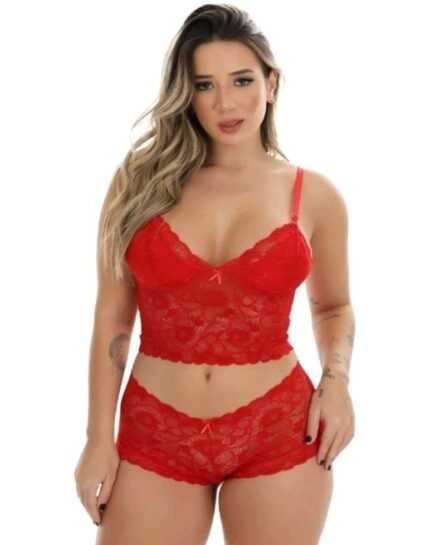 Conjunto lingerie renda vermelho