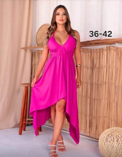 Vestido rosa decote costas